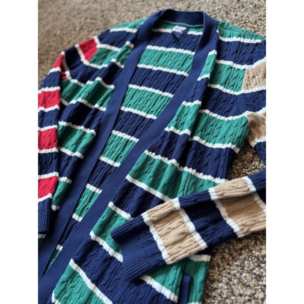 Lands End Cardigan Sweater Women's Size M Tall Cable Knit Pockets Cotton F12
